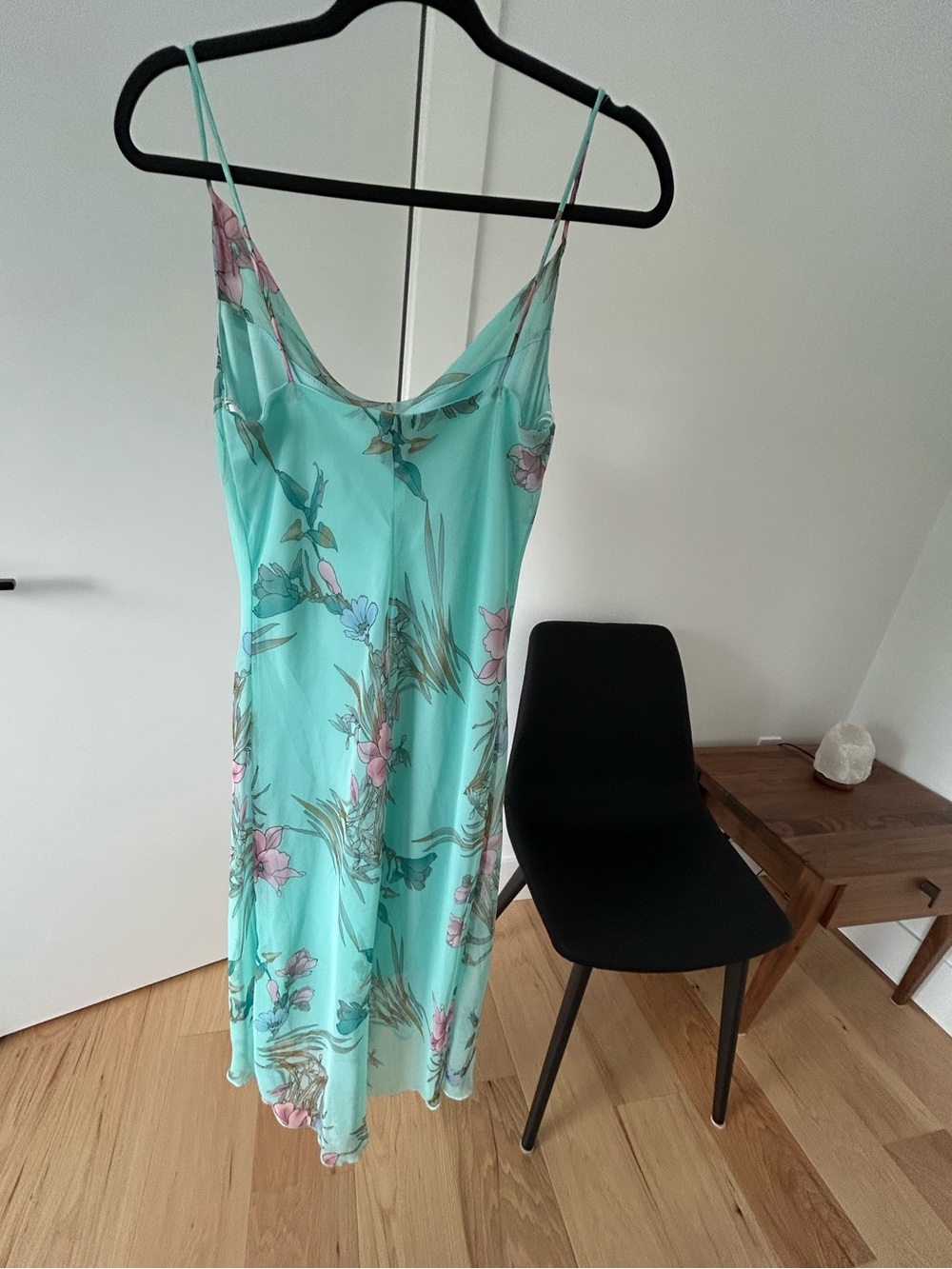 Aqua Floral Slip Dress with Spaghetti Straps
